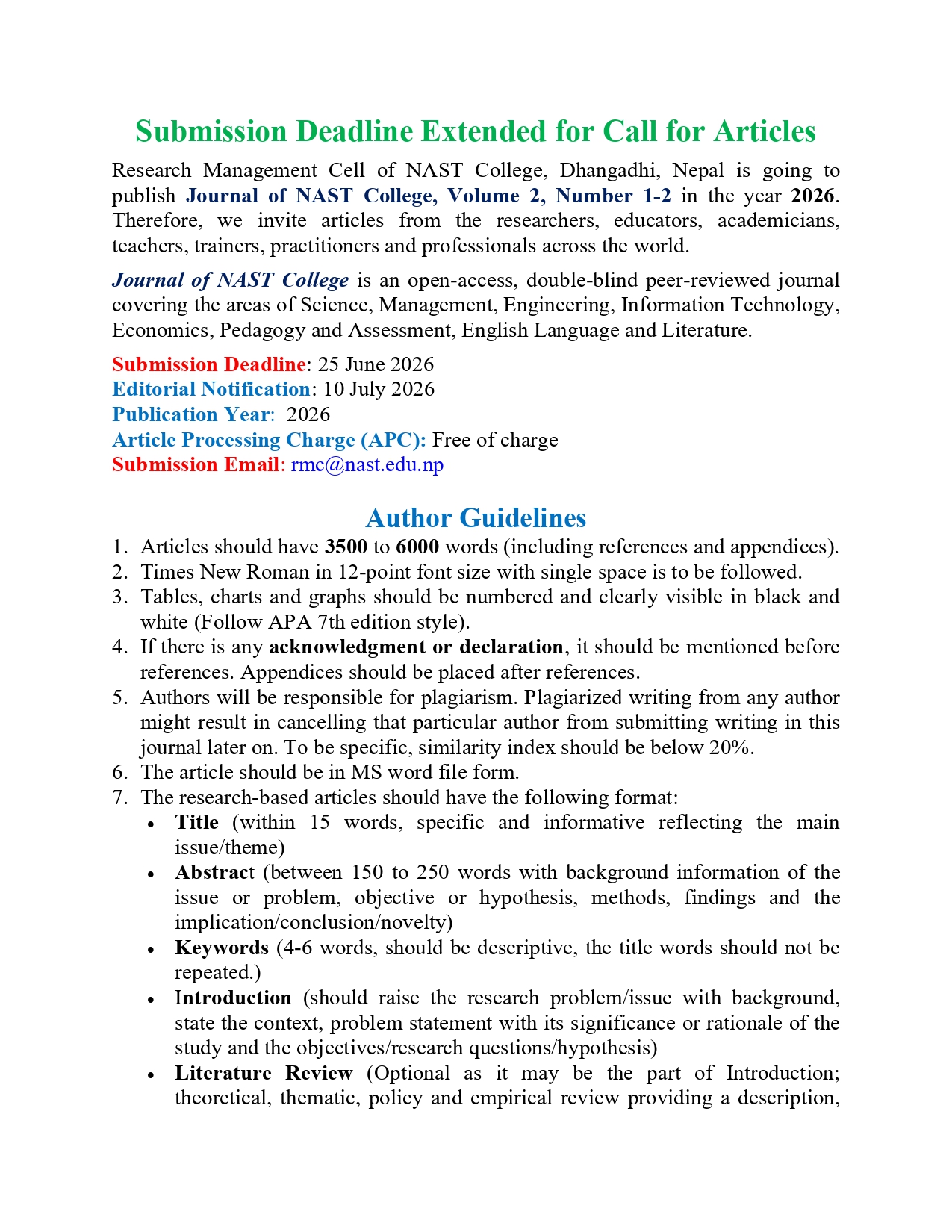 Deadline Extended for Call for Articles